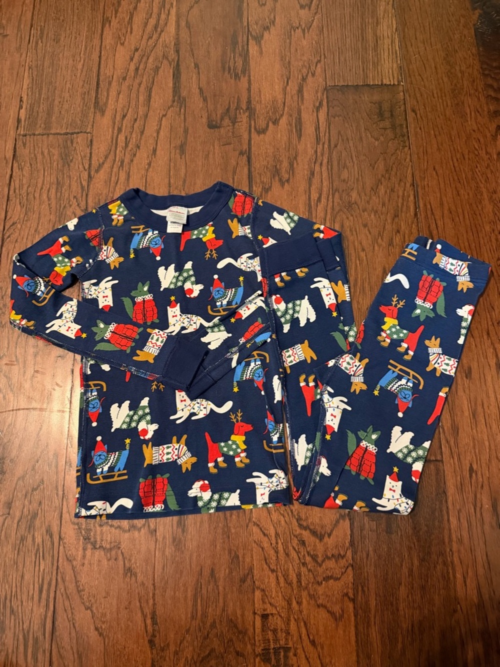 Hanna Andersson Kids Navy Holiday Animal Print Pajama Set Size 8